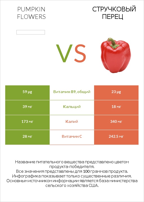 Pumpkin flowers vs Стручковый перец infographic