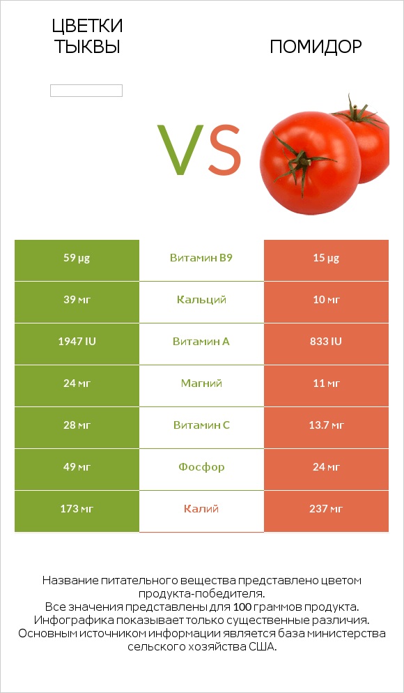 Pumpkin flowers vs Помидор infographic