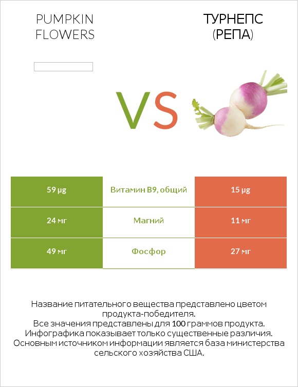 Pumpkin flowers vs Турнепс (репа) infographic