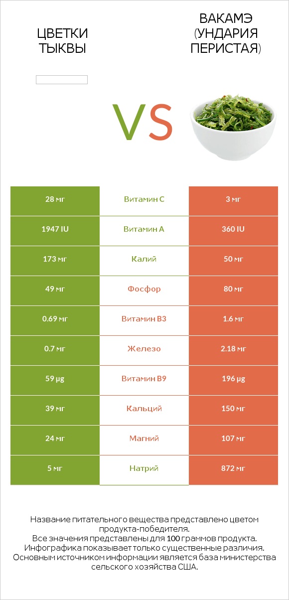 Цветки тыквы vs Вакамэ (ундария перистая) infographic