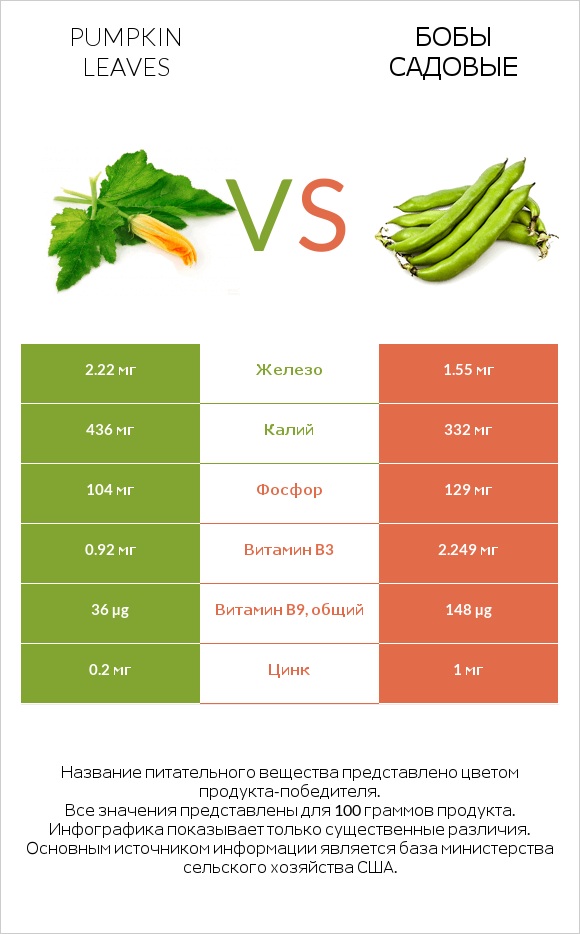 Pumpkin leaves vs Бобы садовые infographic