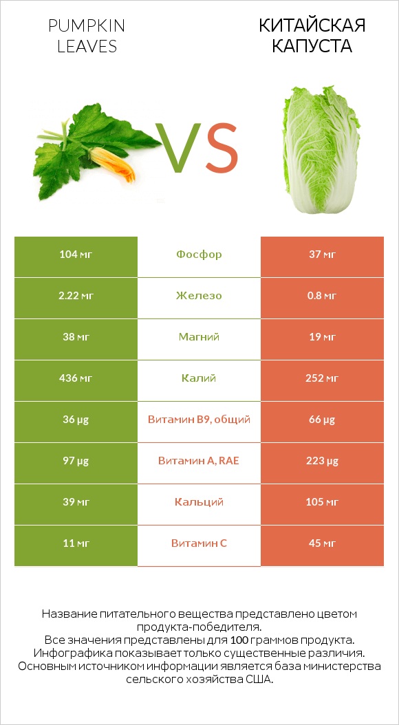 Pumpkin leaves vs Китайская капуста infographic