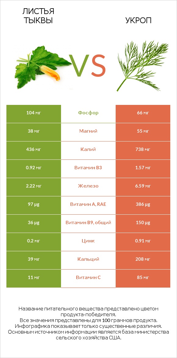 Листья тыквы vs Укроп infographic