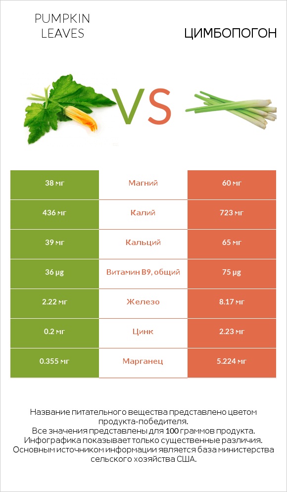 Листья тыквы vs Цимбопогон infographic