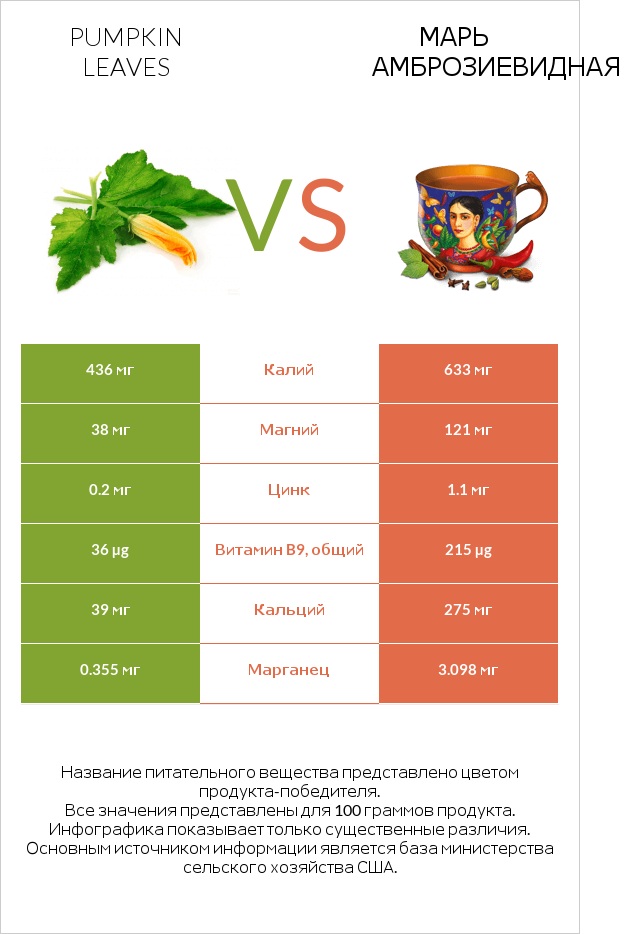 Pumpkin leaves vs Марь амброзиевидная infographic