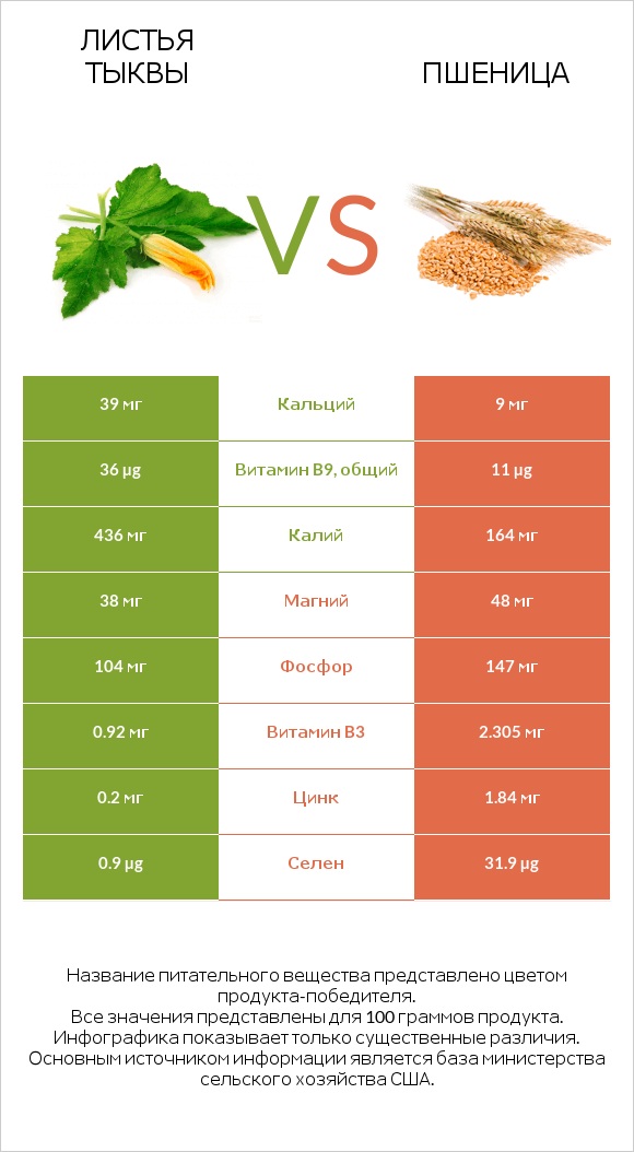 Листья тыквы vs Пшеница infographic