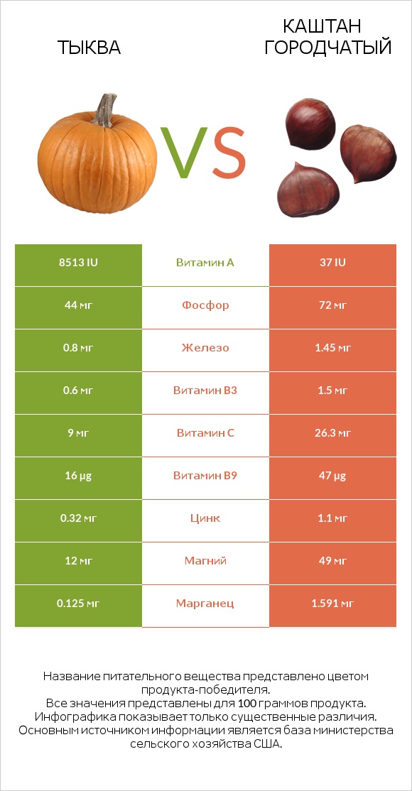 Тыква vs Каштан городчатый infographic