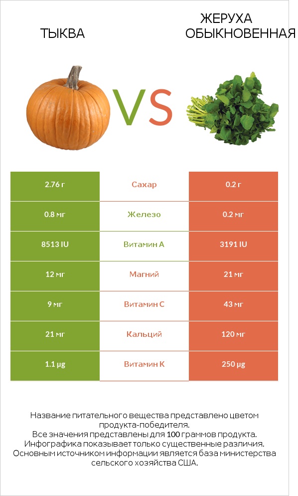 Тыква vs Жеруха обыкновенная infographic