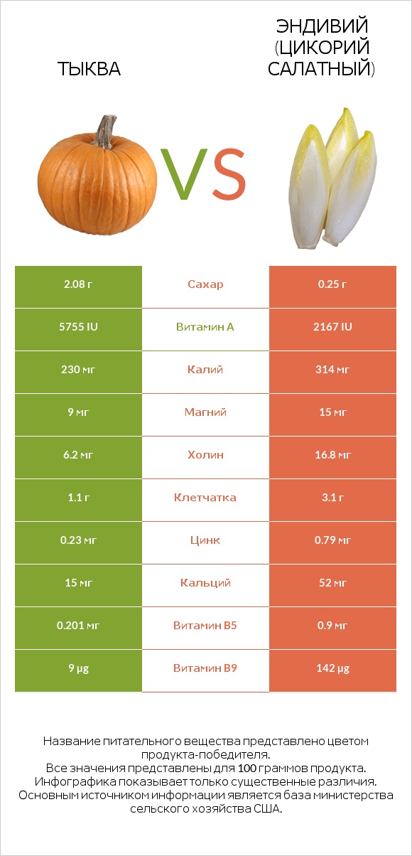 Тыква vs Эндивий infographic