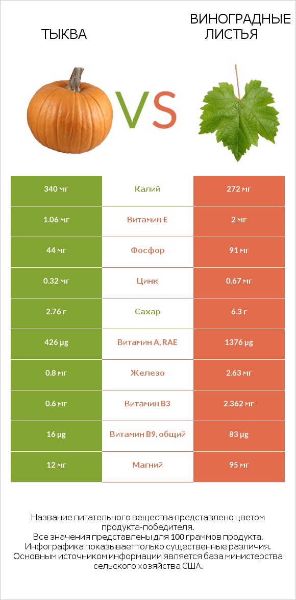 Тыква vs Виноградные листья infographic