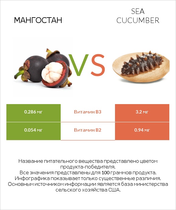 Мангостан vs Sea cucumber infographic