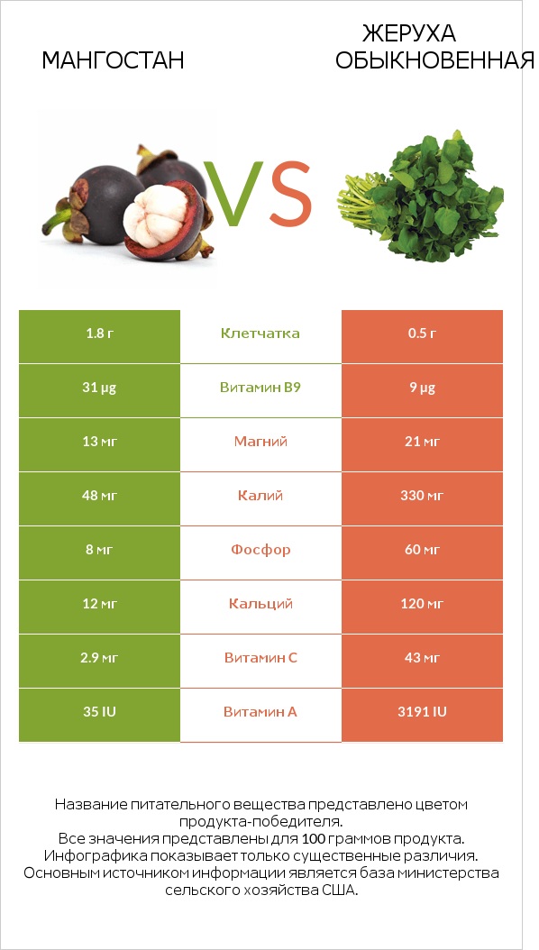 Мангостан vs Жеруха обыкновенная infographic