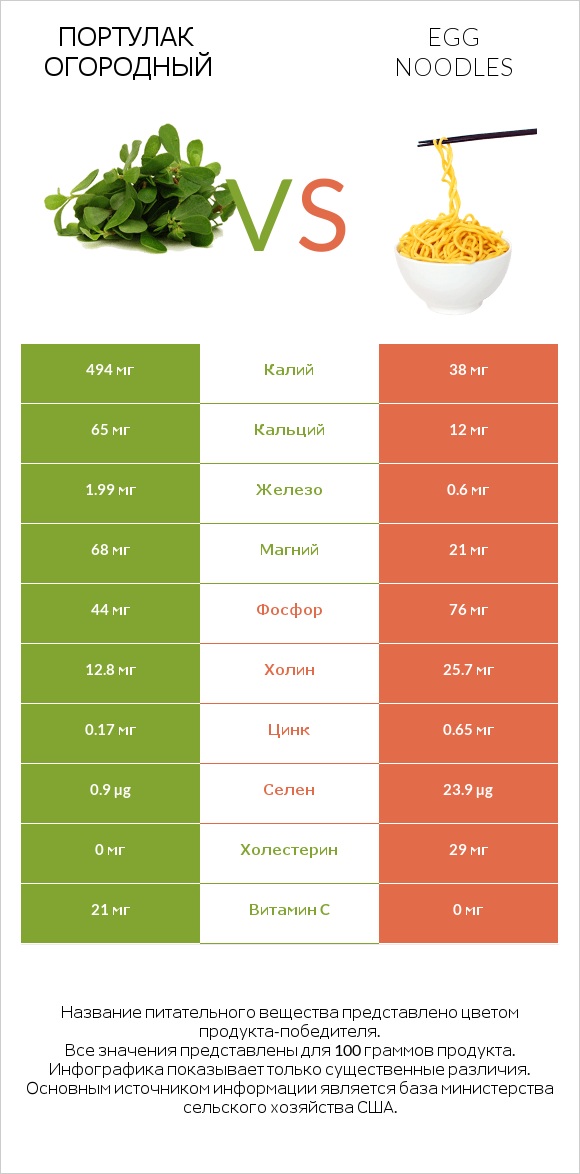 Портулак огородный vs Egg noodles infographic