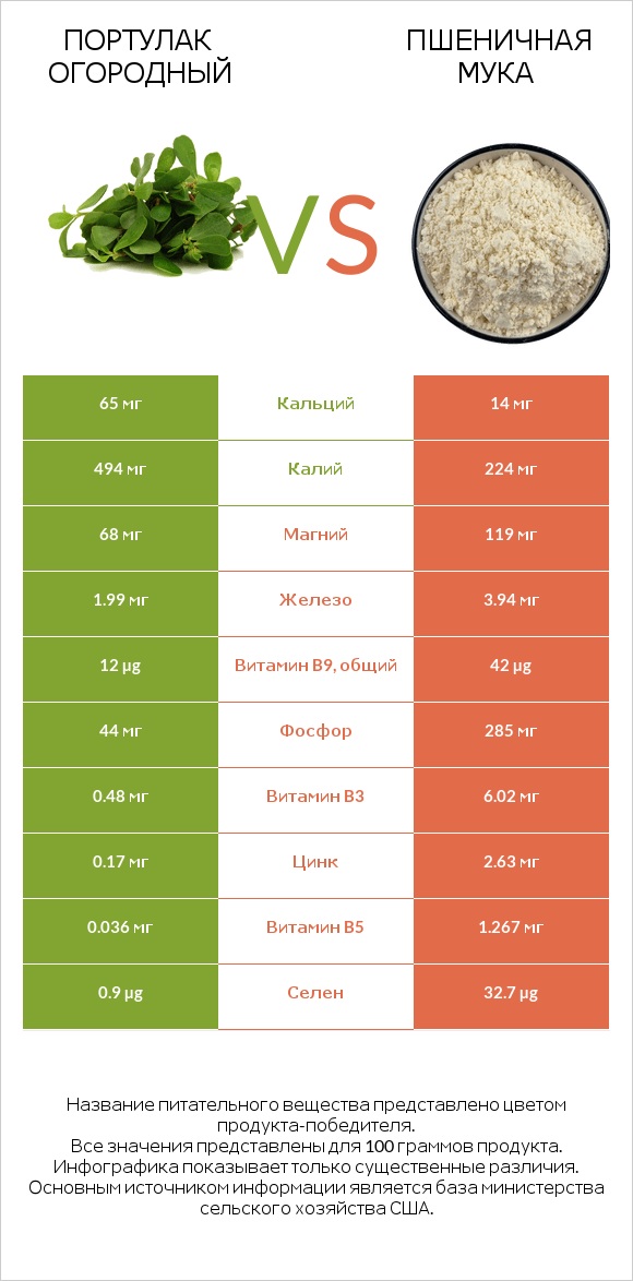 Портулак огородный vs Пшеничная мука infographic