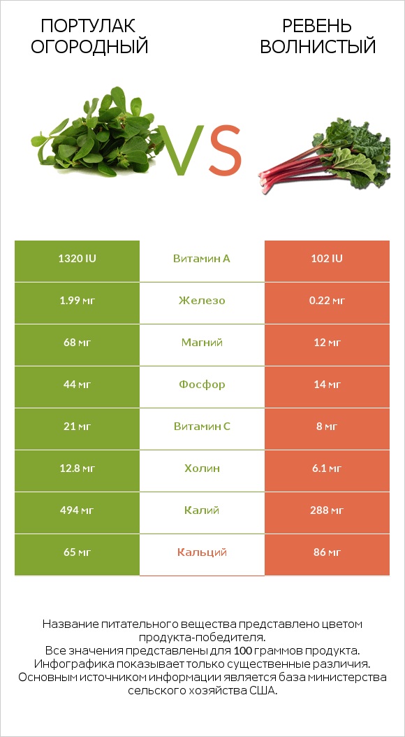 Портулак огородный vs Ревень волнистый infographic