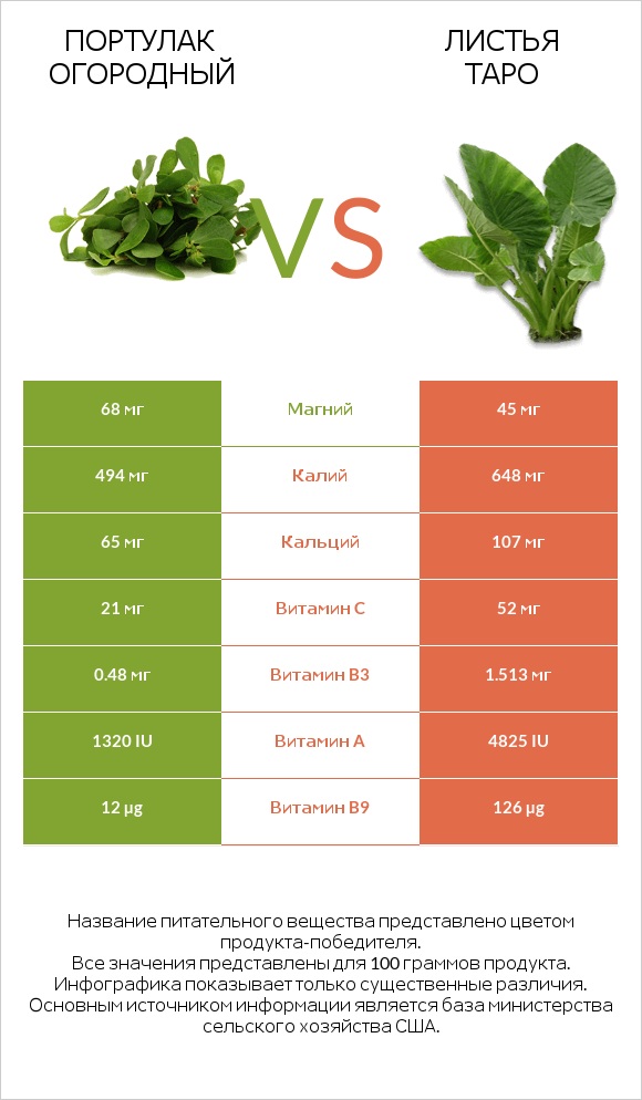 Портулак огородный vs Листья Таро infographic