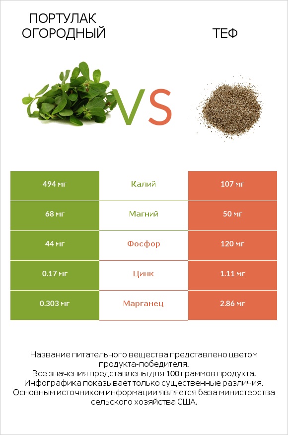 Портулак огородный vs Теф infographic