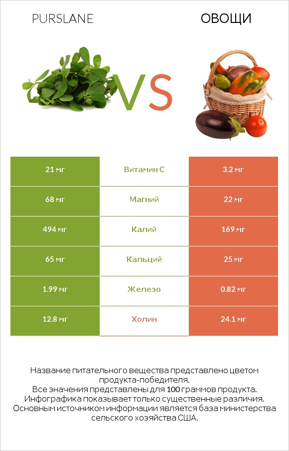 Purslane vs Овощи infographic