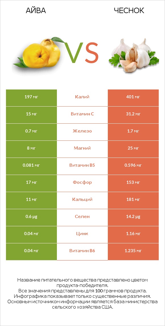 Айва vs Чеснок infographic