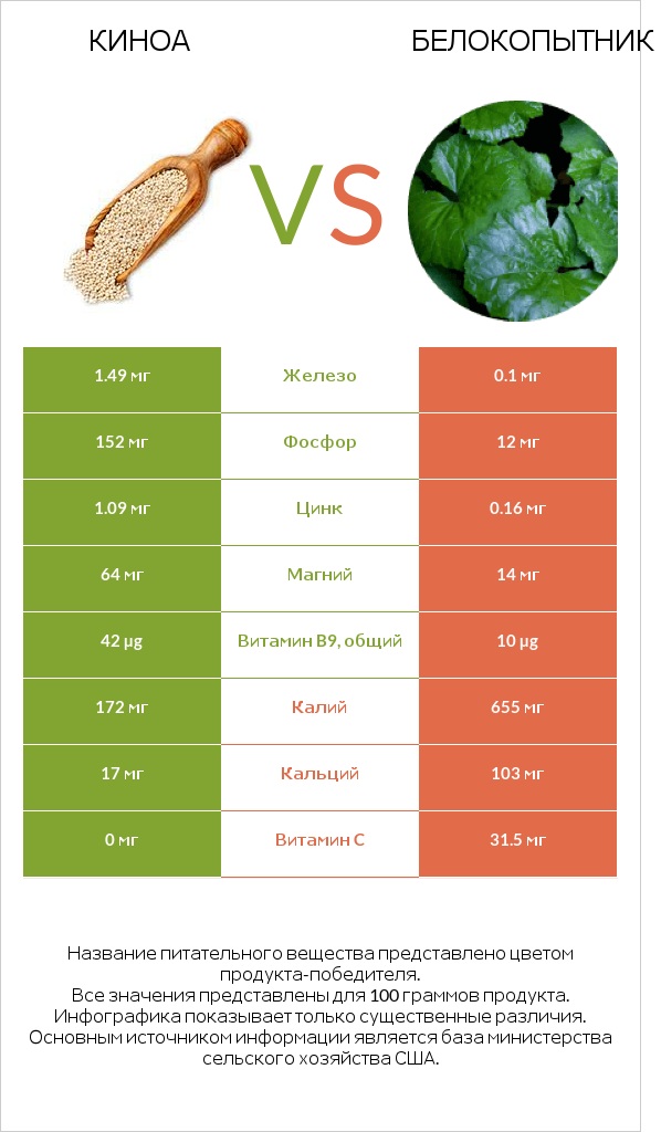 Киноа vs Белокопытник infographic