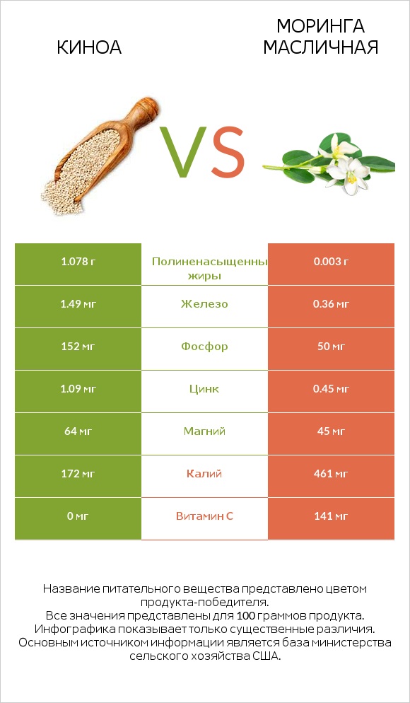 Киноа vs Моринга масличная infographic