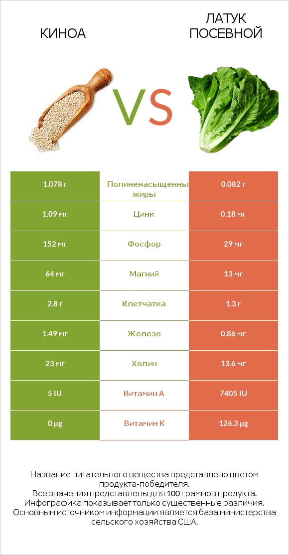 Киноа vs Латук посевной infographic