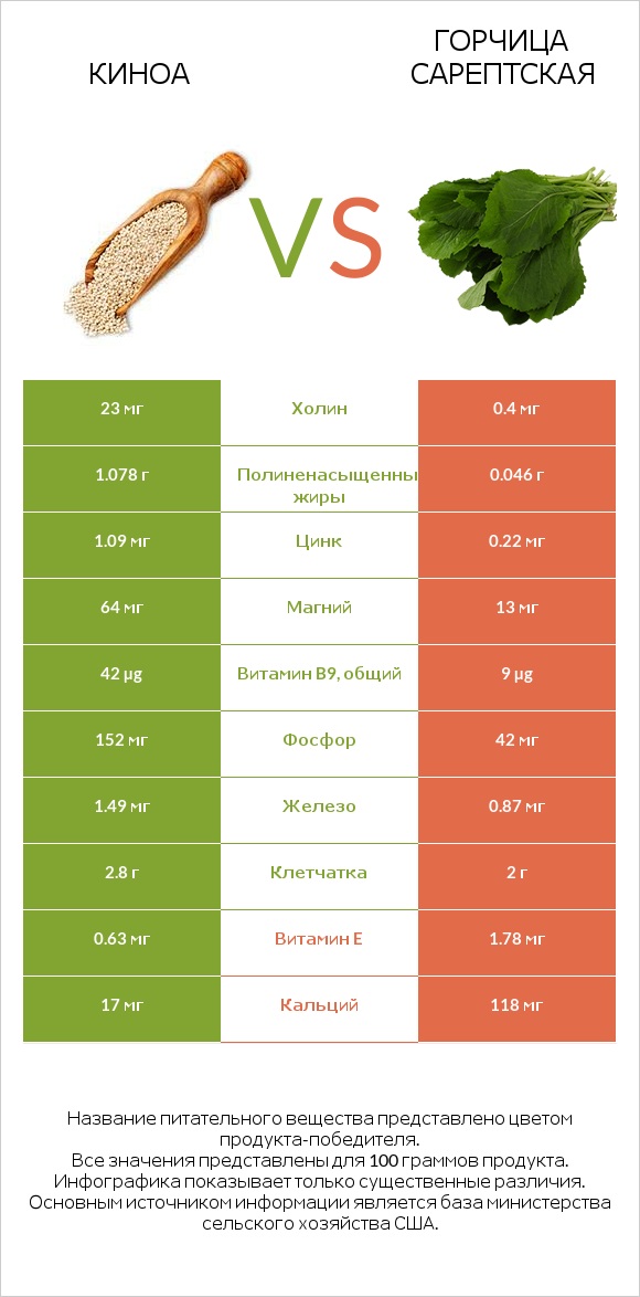 Киноа vs Горчица сарептская infographic