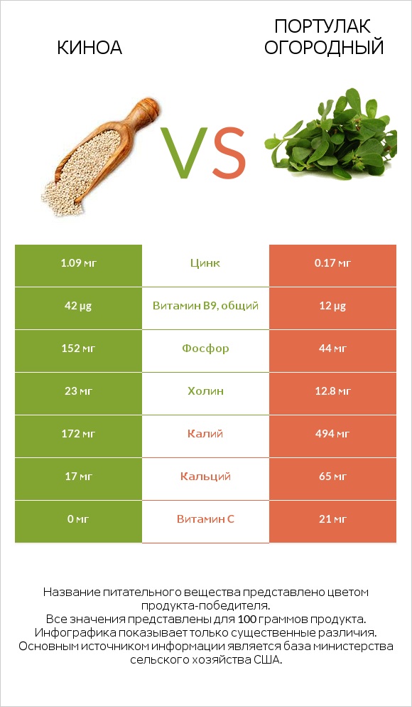 Киноа vs Портулак огородный infographic