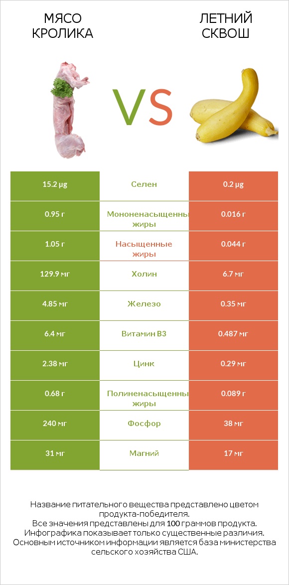 Мясо кролика vs Летний сквош infographic
