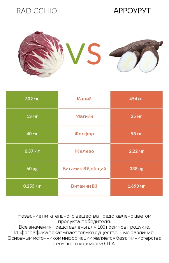 Radicchio vs Арроурут infographic