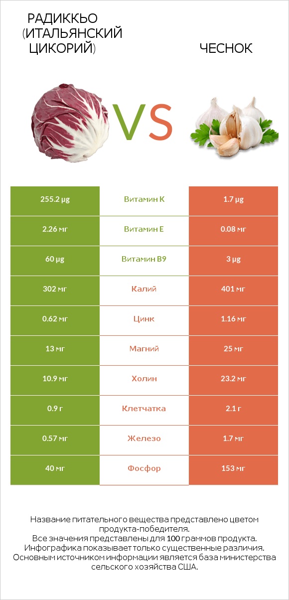 Радиккьо (итальянский цикорий) vs Чеснок infographic