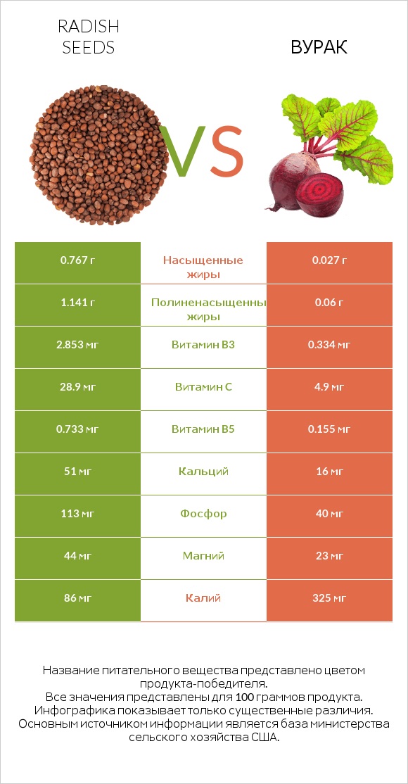 Radish seeds vs Вурак infographic