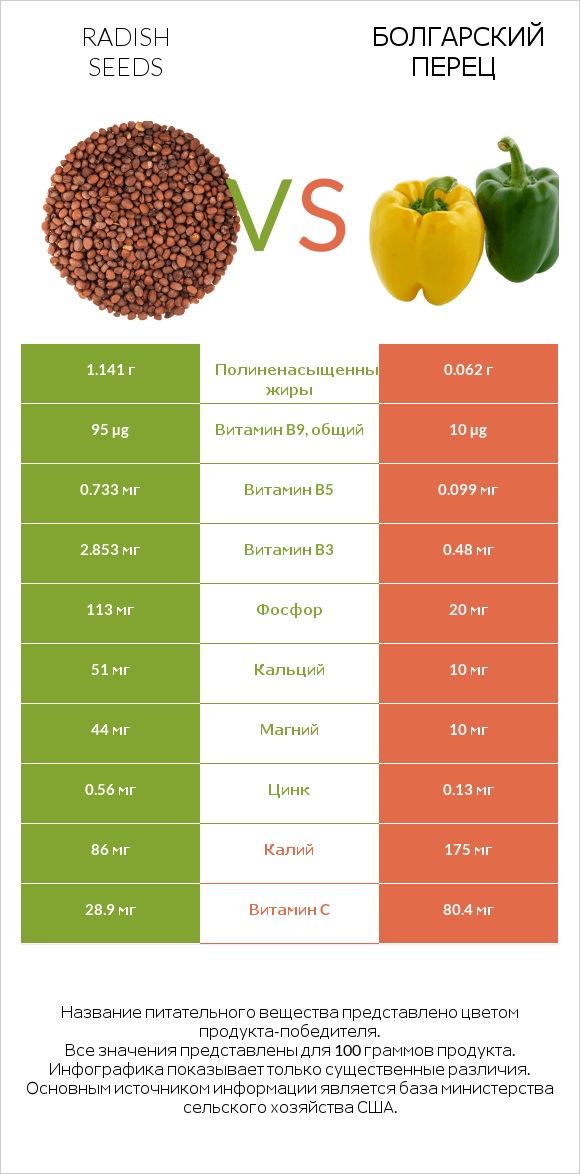 Radish seeds vs Болгарский перец infographic