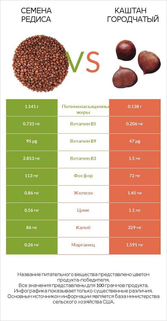 Семена редиса vs Каштан городчатый infographic