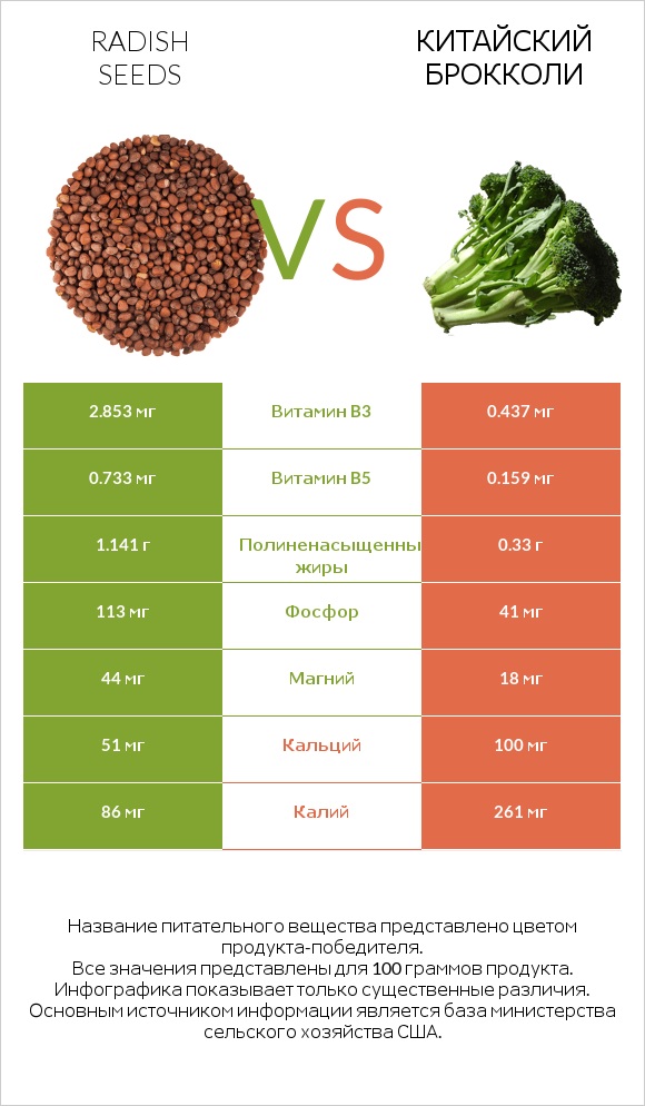 Radish seeds vs Китайский брокколи infographic