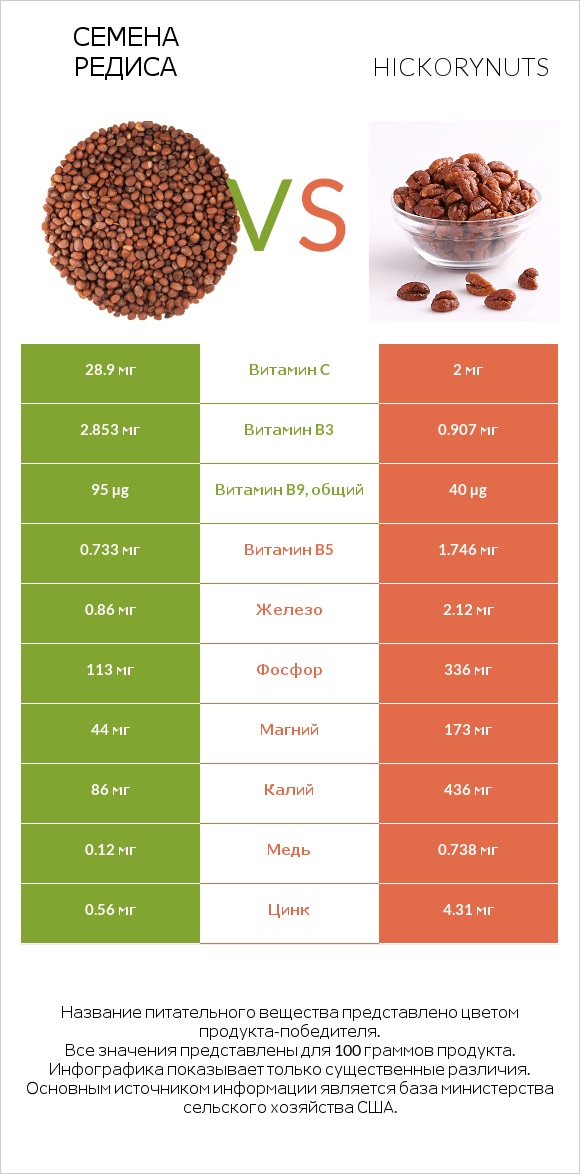 Семена редиса vs Hickorynuts infographic