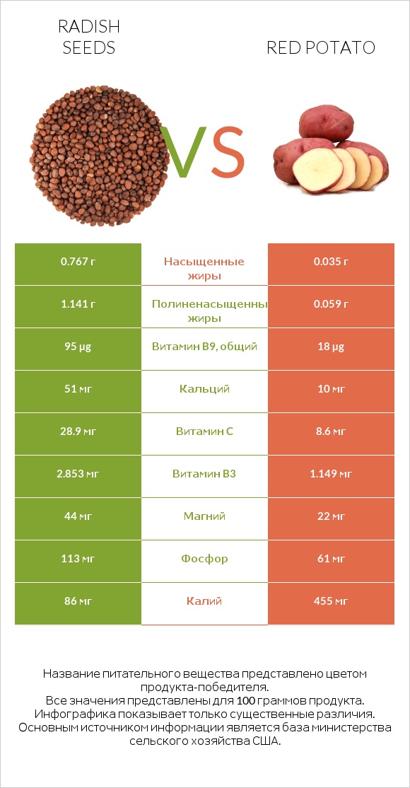 Radish seeds vs Red potato infographic