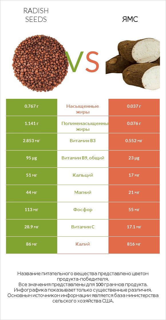 Radish seeds vs Ямс infographic