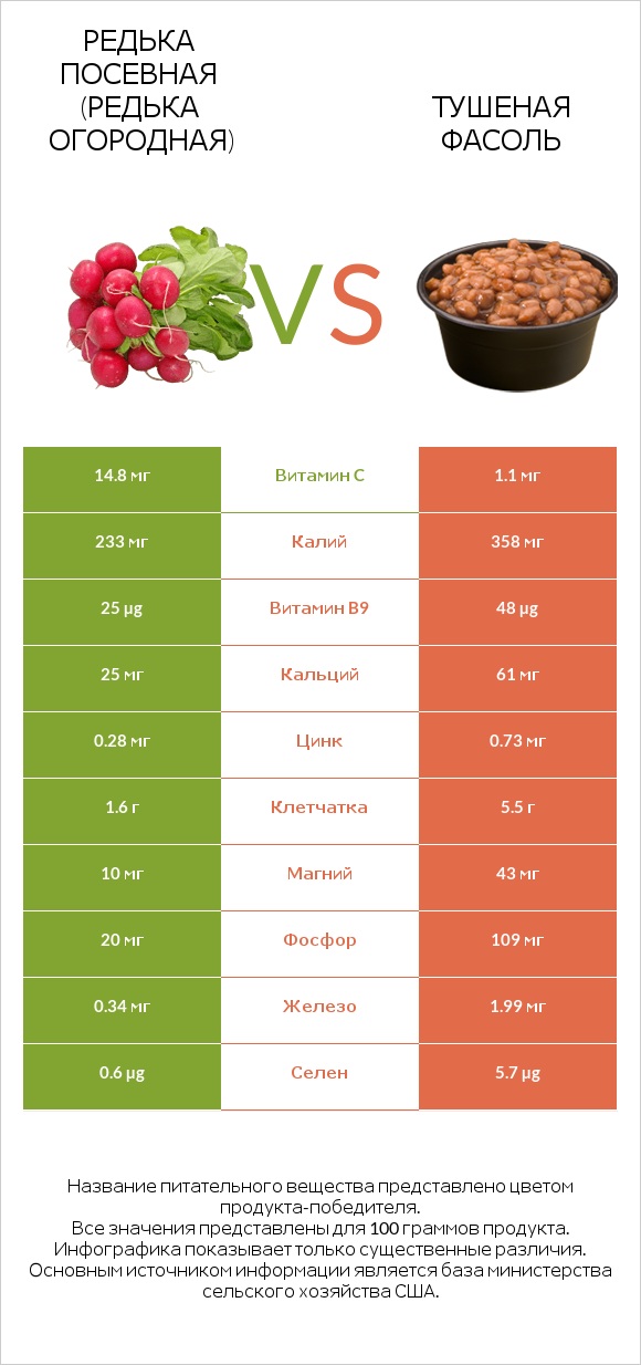 Редька посевная (Редька огородная) vs Тушеная фасоль infographic