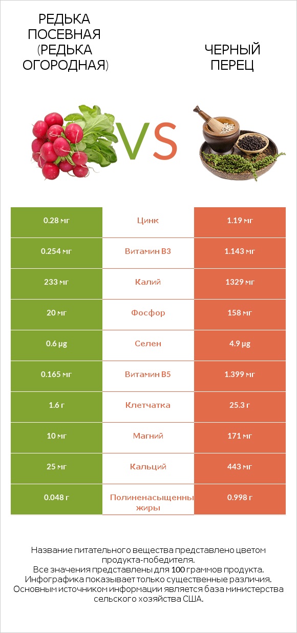 Редька посевная (Редька огородная) vs Черный перец infographic