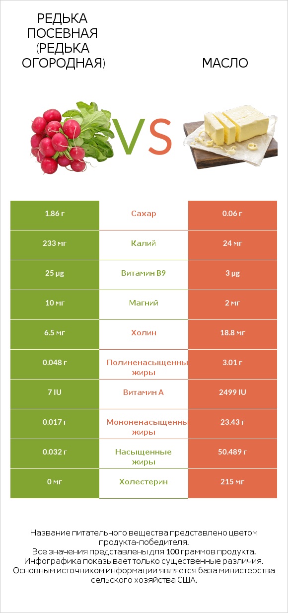 Редька посевная (Редька огородная) vs Масло infographic