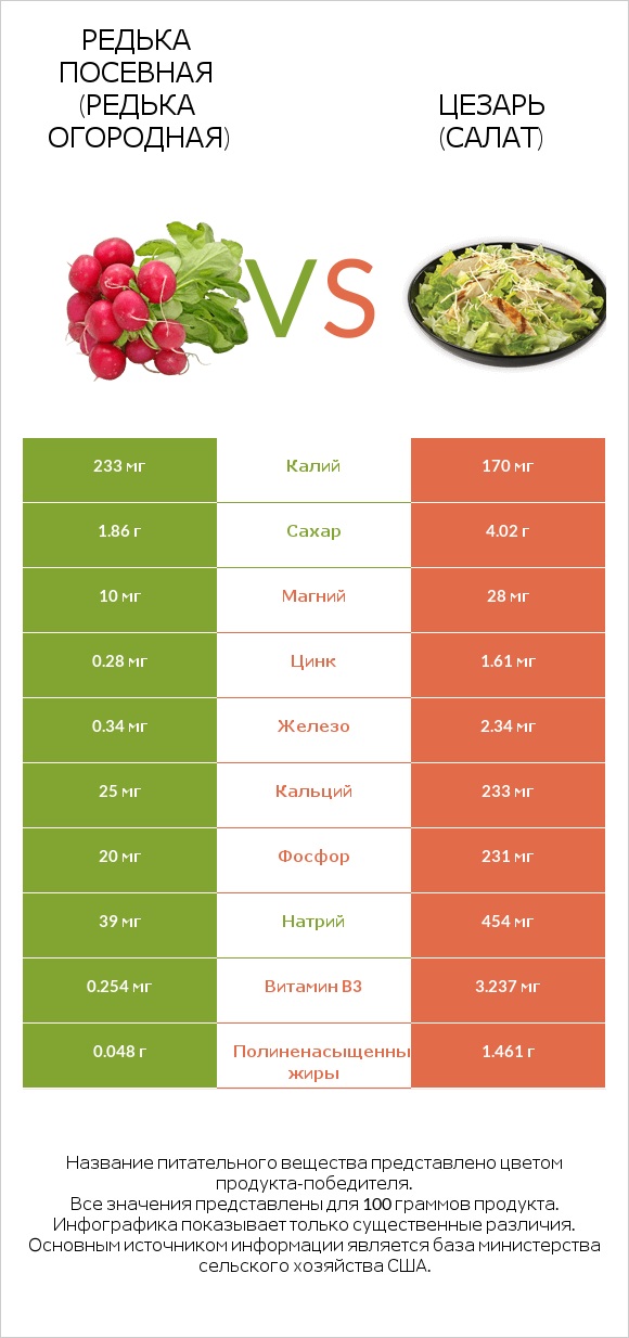 Редька посевная (Редька огородная) vs Цезарь (салат) infographic