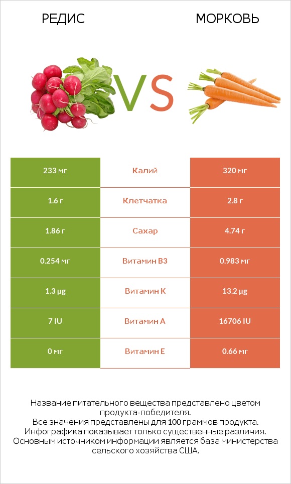 Редис vs Морковь infographic