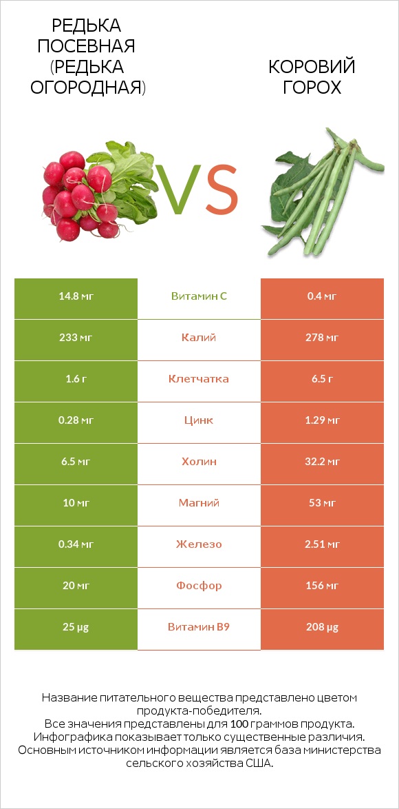 Редька посевная (Редька огородная) vs Коровий горох infographic