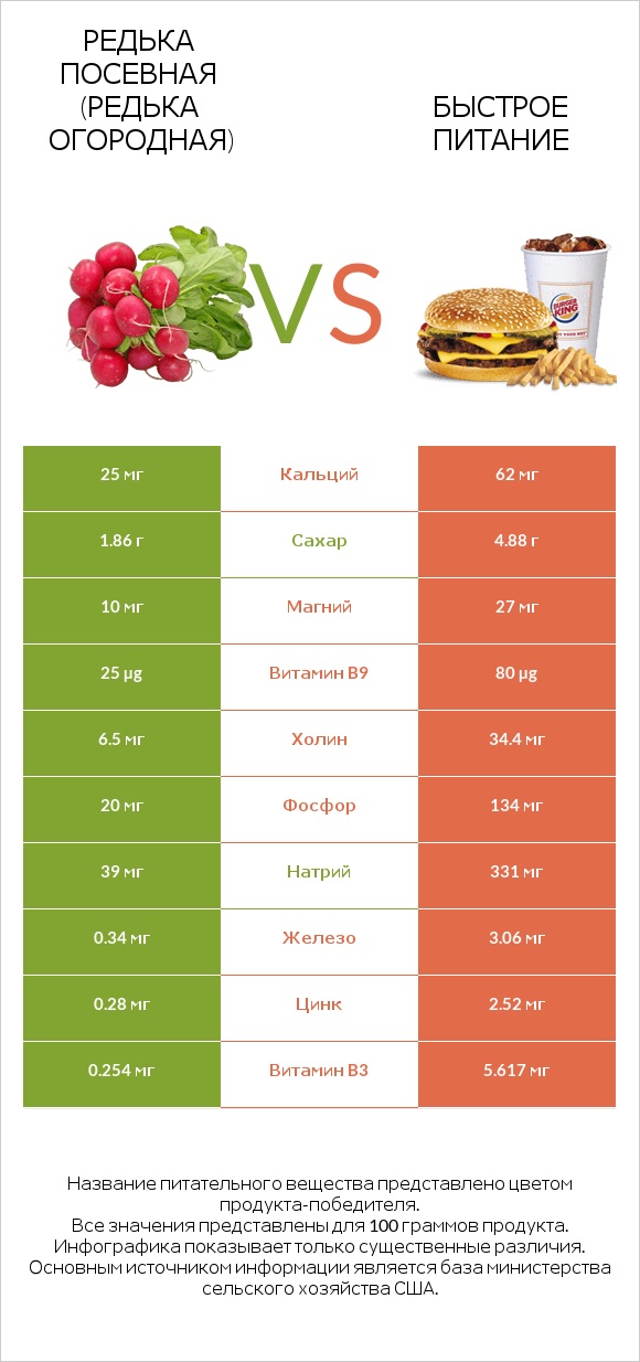 Редька посевная (Редька огородная) vs Быстрое питание infographic