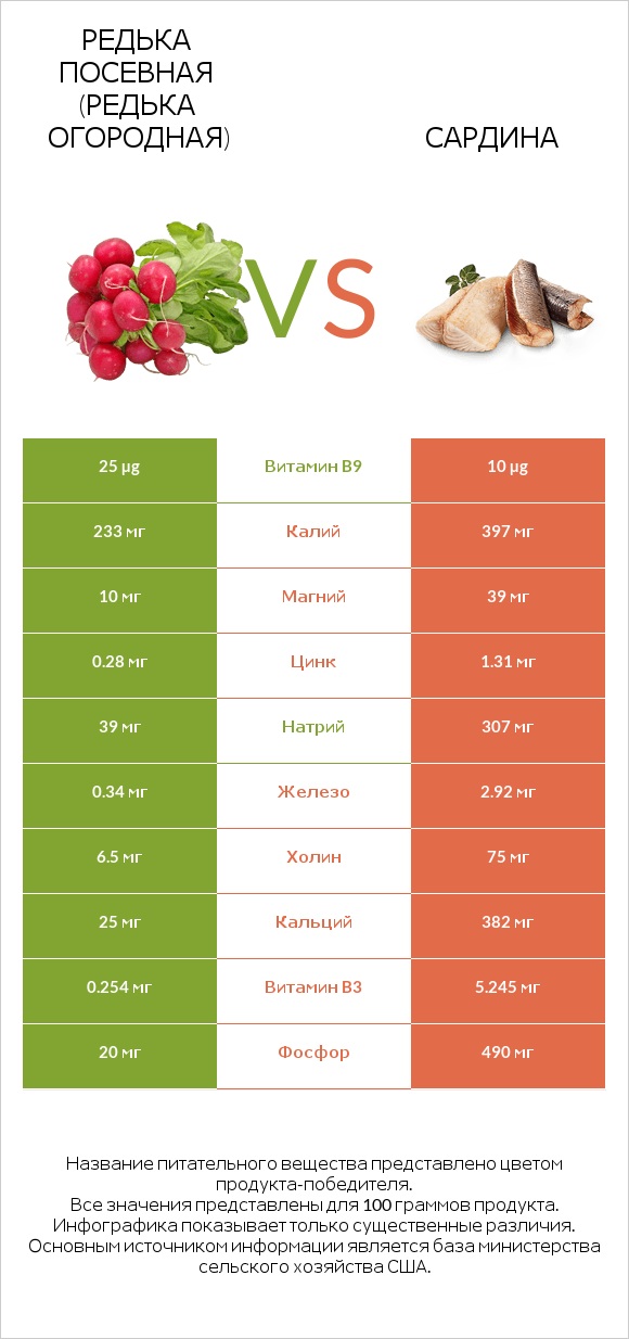 Редька посевная (Редька огородная) vs Сардина infographic