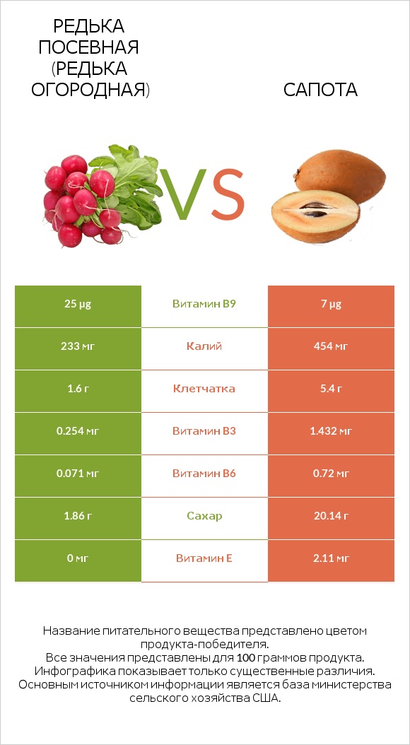 Редька посевная (Редька огородная) vs Сапота infographic