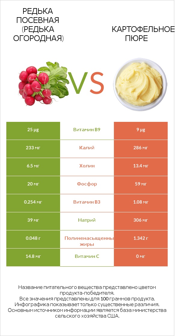 Редька посевная (Редька огородная) vs Картофельное пюре infographic