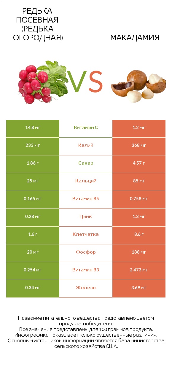 Редька посевная (Редька огородная) vs Макадамия infographic