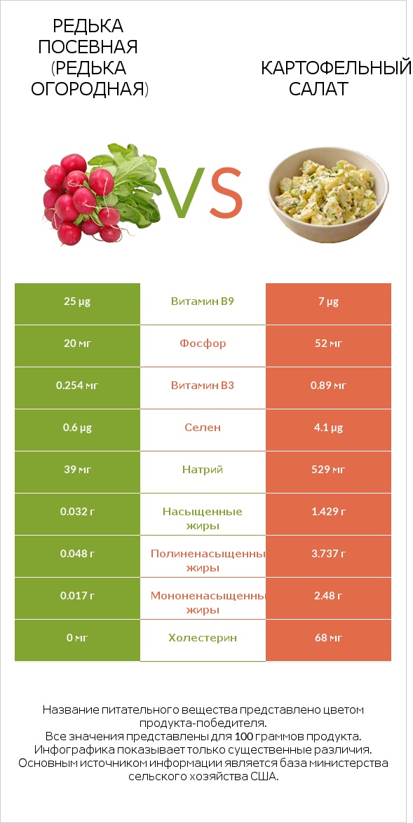 Редька посевная (Редька огородная) vs Картофельный салат infographic